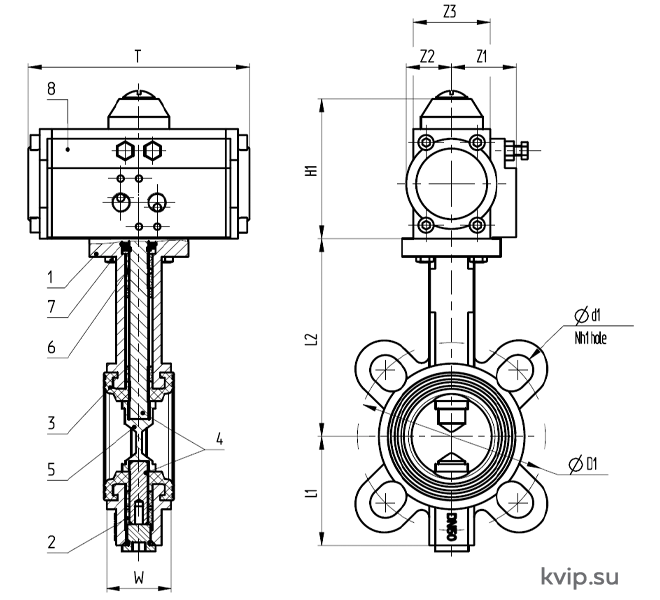 Боковая схема дискового затвора VBS-131-RPA-D